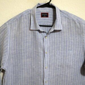 UNTUCKit Shirt Mens Large Linen Long Sleeve Front Button Blue White Stripes
